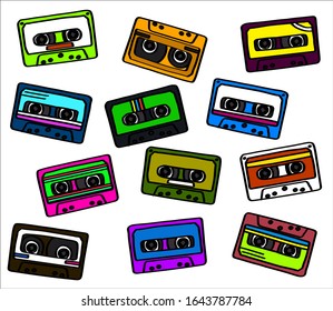Collection of retro cassettes on a white background. Vector illustration.