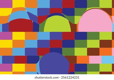 Collection of retro checkerboard backgrounds featuring vivid hues. A groovy and psychedelic chessboard backdrop