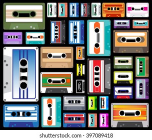 collection of retro colored cassette tapes vector illustration. old school music