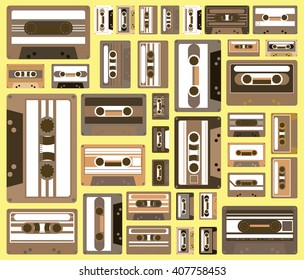 collection of retro colored cassette tapes vector illustration. old school music
