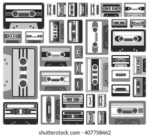 collection of retro colored cassette tapes vector illustration. old school music