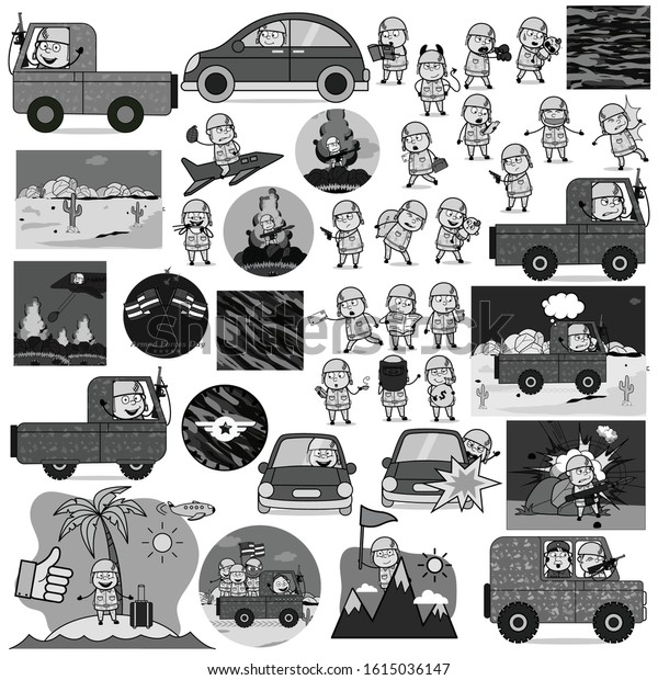 Collection of Retro Comic Army Man - Set of\
Concepts Vector\
illustrations