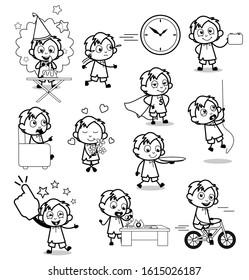 Collection of Retro Comic Office Guy - Set of Concepts Vector illustrations