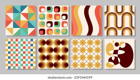 Collection of retro different vector seamless patterns. Endless texture can be used for wallpaper, fill patterns, web page background, surface textures. Set of monochrome geometric ornaments.