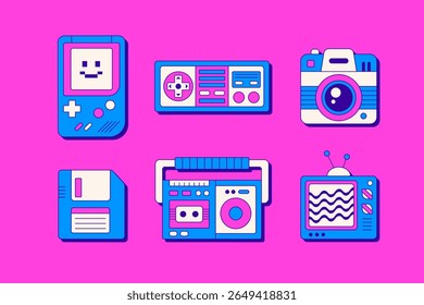 Collection of Retro Electronic Devices with a Flat Design Style