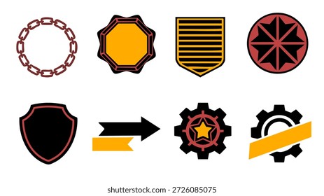 collection of retro frames labels and gear symbols with yellow accents