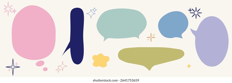 Collection of retro futuristic icons and stickers, pastel Set of stars in shape. Abstract sign design with cool glitter effect. Templates for design, posters, projects, banners	
