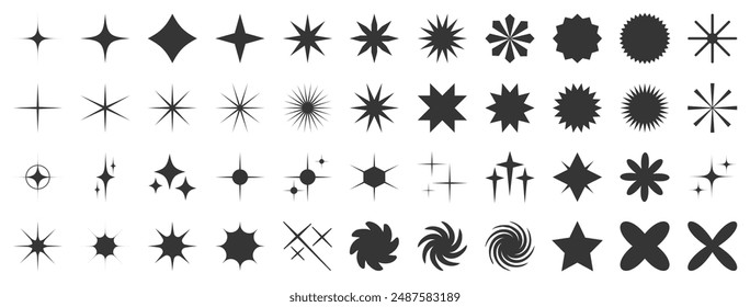 Collection of retro futuristic sparkle icons. Set of star shapes. Abstract cool shine effect sign vector design. Templates for design, posters, projects, banners, logo, and business cards.