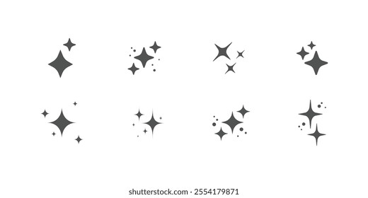 Collection of retro futuristic sparkle icons. Star shape collection. Abstract cool shining effect sign vector design. Set of sparkling sparkles, star and sun shapes.