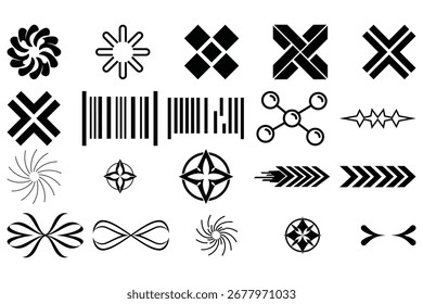 Uma coleção de elementos de design de geometria y2k futurista retrô. Perfeito para adicionar um toque de vintage modernismo aos seus projetos. Ilustração gráfica vetorial.