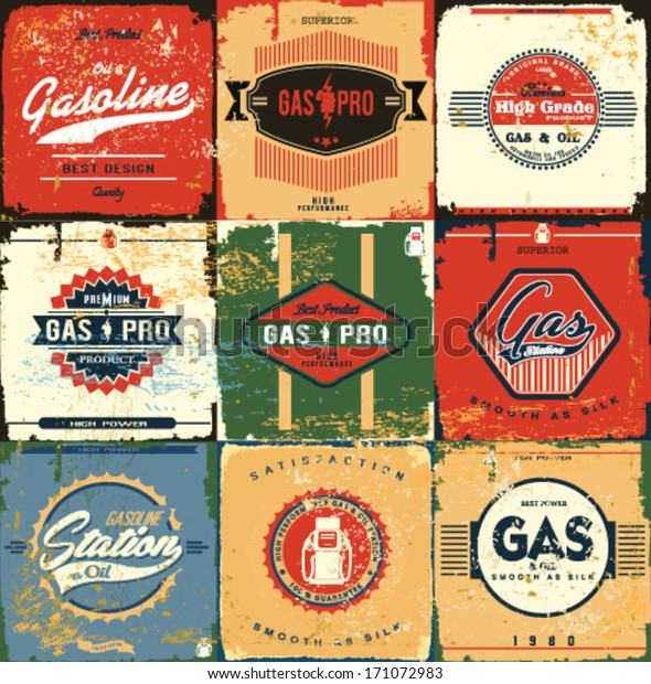 Collection Retro Gasoline Signs Motor Oil Stock Vector (Royalty Free ...