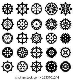 Collection of retro gear icon. Vector vintage transmission cogwheels and gears. Can be used for industrial, technical, mechanical and steampunk design. EPS8 