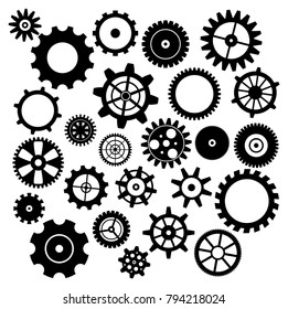 Collection of retro gear icon. Vector vintage transmission cogwheels and gears. Can be used for industrial, technical, mechanical and steampunk design. EPS8 