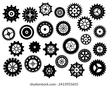 Collection of retro gear icon. Vintage transmission cogwheels and gears. Can be used for industrial, technical, mechanical and steampunk design. Vector illustration EPS8 