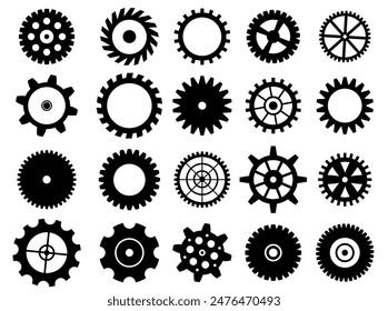 Collection of retro gear icon. Vintage transmission cogwheels and gears. Can be used for industrial, technical, mechanical and steampunk design. Vector illustration EPS8 