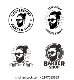 Collection of retro gentlemen barber shop logo design template
