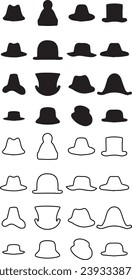 Collection of retro hats silhouette top hat