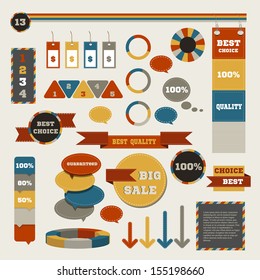 Collection of retro infographics elements. Color vector illustration. 