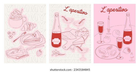 Colección de arte mural de la cocina retro. Carteles interiores puestos. Afiches de inspiración. Ilustración vectorial editable.