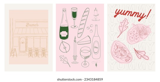 Collection of Retro Kitchen wall art. Food Poster template. Interior posters set. Inspiration posters. Editable vector illustration.