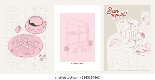 Kollektion von Retro Kitchen Wandkunst. Food Poster-Vorlage. Innenplakatset. Inspirierungspakete. Bearbeitbare Vektorgrafik.