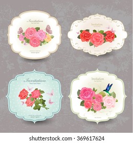 collection retro label with lovely roses. 
