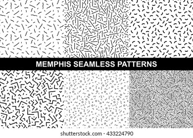 Collection of retro memphis patterns - seamless. Fashion 80-90s. Black and white mosaic textures.