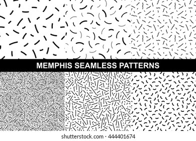 Collection of retro memphis patterns - seamless. Fashion 80-90s. Black and white mosaic textures.