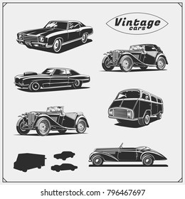 Collection of retro muscle cars and cars service.