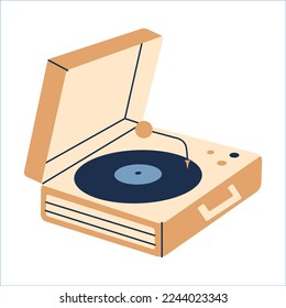 Collection of retro music players and cassette recorder, tape, jukebox, boombox. Set of vintage audio devices - turntable, vinyl record. Flat vector illustration isolated on white background