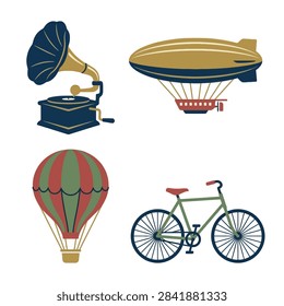 A collection of retro objects displayed as vector icons