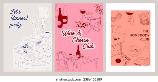 Collection of Retro posters. Friday evening dinner posters.  Food Poster template. Interior posters set. Inspiration posters. Editable vector illustration.