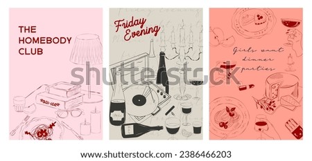 Collection of Retro posters. Friday evening dinner posters.  Food Poster template. Interior posters set. Inspiration posters. Editable vector illustration.