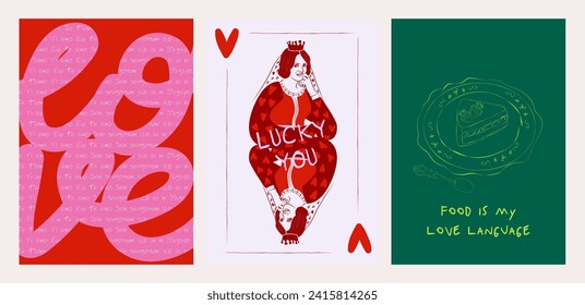 Collection of Retro posters. Romantic art posters.  Woman Poster template. St. Valentines Day. Interior posters set. Inspiration posters. Editable vector illustration.