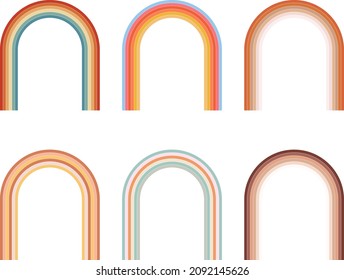 Collection retro rainbow lines shapes with vintage colors