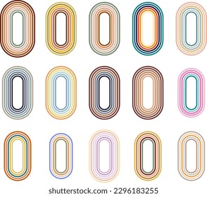 Collection retro rainbow shapes with colorful lines