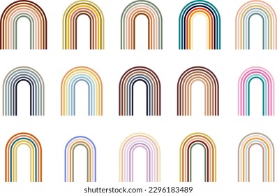 Collection retro rainbow shapes with colorful lines