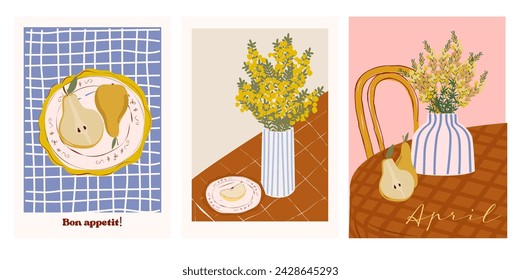 Collection of Retro Spring posters. Spring art posters.  Floral Poster template. Interior posters set. Inspiration posters. Editable vector illustration.