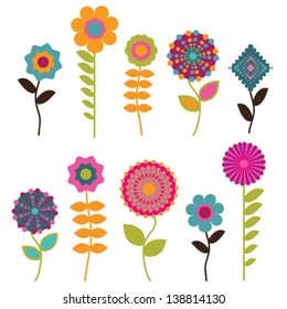 Collection of Retro, Spring, Style Vector Flowers