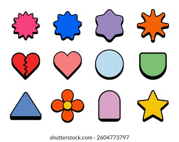 collection of retro sticker template. set of retro vintage doodle illustration.
