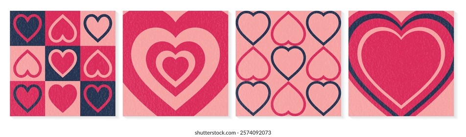 Collection of retro style backgrounds with heart. Pattern design for Valentine’s Day, Mother’s Day and Women’s Day. Vector illustration