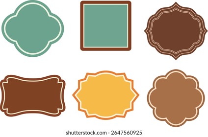 Coleção de formas de moldura decorativas estilo retro em várias cores