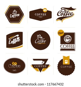 Collection of retro styled coffee labels, frames and badges. Vintage ribbons, borders and other elements for coffee design. Vector illustration.