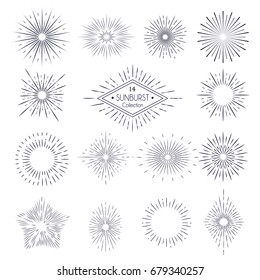 Collection of retro sunburst rays design elements.