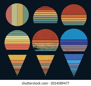 Collection of retro sunsets for banner or print. 80s style 