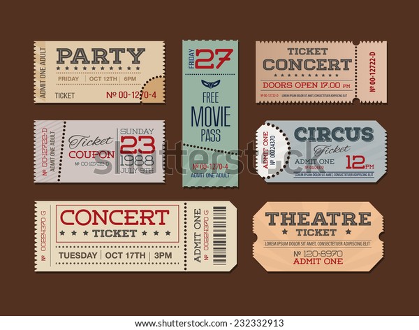 Collection Retro Tickets Stock Vector (Royalty Free) 232332913