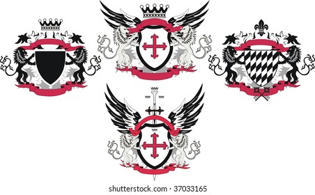 Collection of retro vector shields with lions