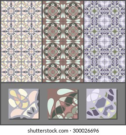 Collection of retro vintage ceramic seamless tile patterns. Pastel colors
