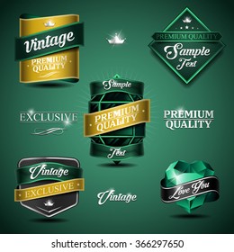 Collection of retro vintage stickers. Color of emerald. Design labels.