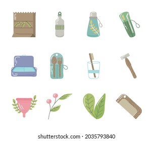 colección de iconos reutilizables y ecológicos